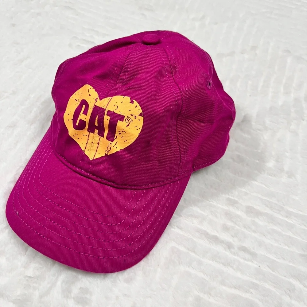 CAT Pink Baseball Cap Hat Yellow‎ Heart Logo Girls adjustable back